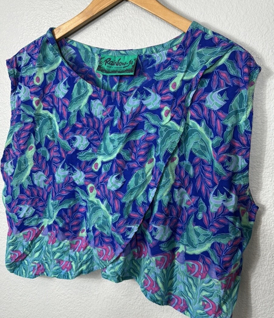 Vintage 90’s Rainbow-Jo Maui Hawaii Women’s Cropped Floral Shirt Large