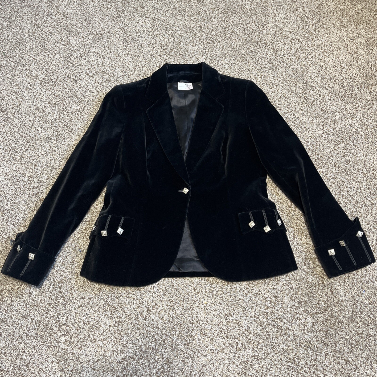 VINTAGE THE SCOTCH HOUSE BLACK ORNATE BUTTONS VELVET LIKE BLAZER LARGE
