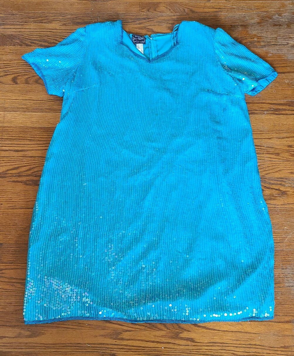 Vintage Jean for Joseph Le Bon Turquoise Sequins Dress Womans Size 28WP