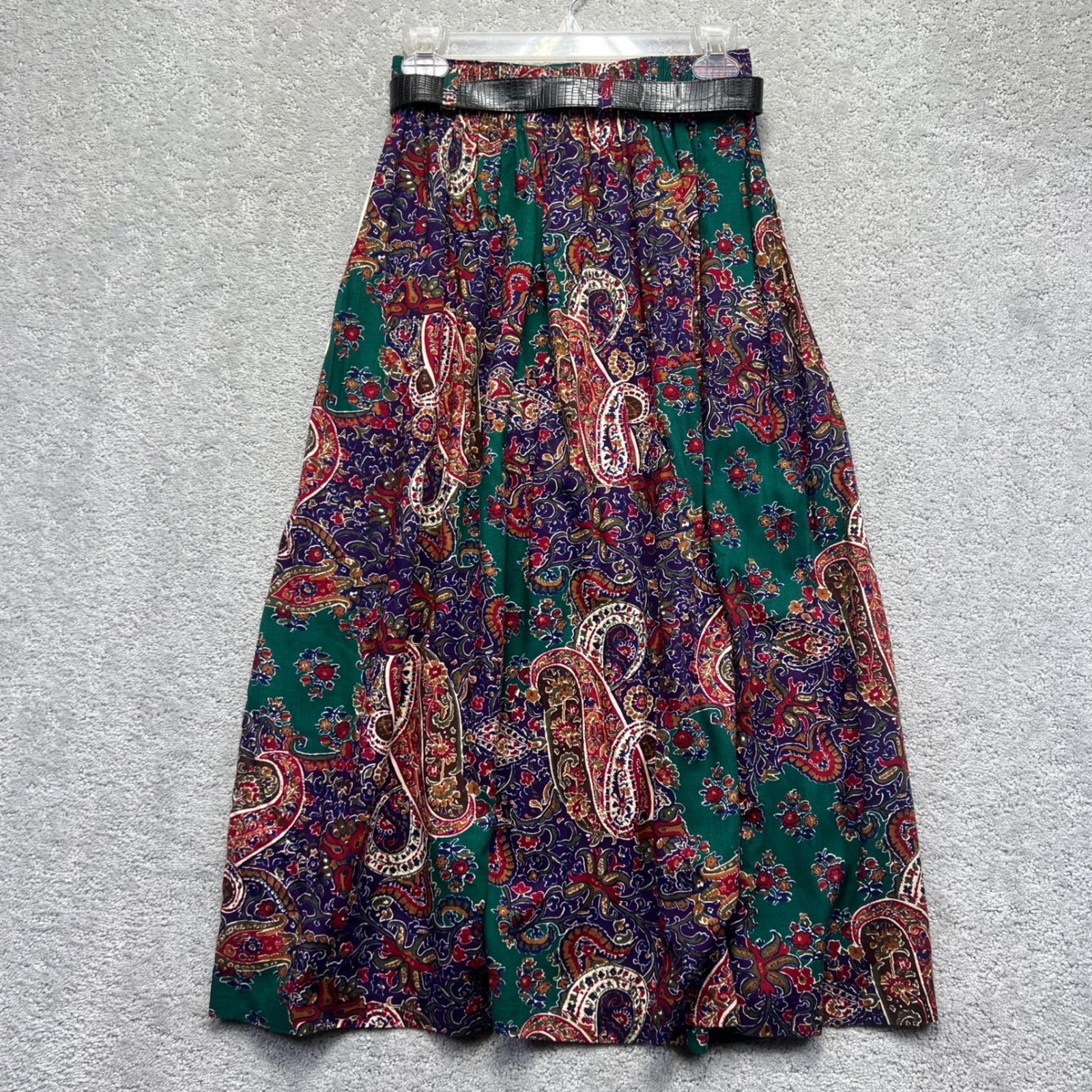 VINTAGE Briggs New York Skirt Size 8 Paisley Maxi Belted Pleated Rayon NWT