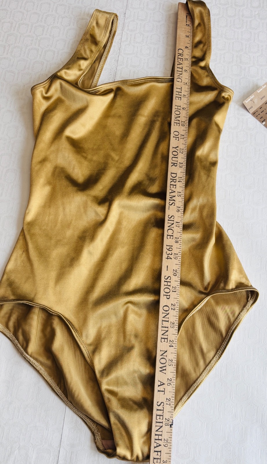 NOS VTG BALTEX 90’S ADRIENNE VITTADINI GOLD ONE PIECE HIGH CUT LEG SWIMSUIT*S/M
