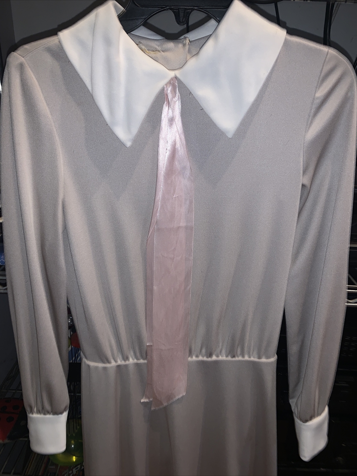 70’s Vintage Ayres Unlimited Taupe Secretary Dress with Necktie Size 8