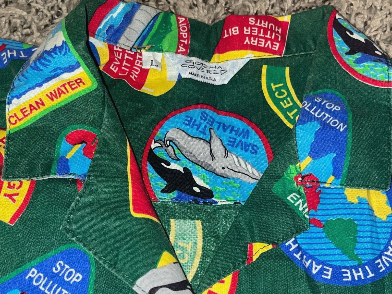 Vintage 90s Gotcha Covered Short Sleeve Print Shirt Earth Day Environmentalist