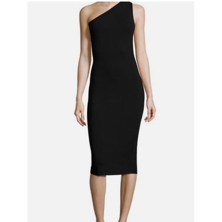 Diane Von Furstenberg DVF One Shoulder Black Bodycon Midi Dress Old Money M