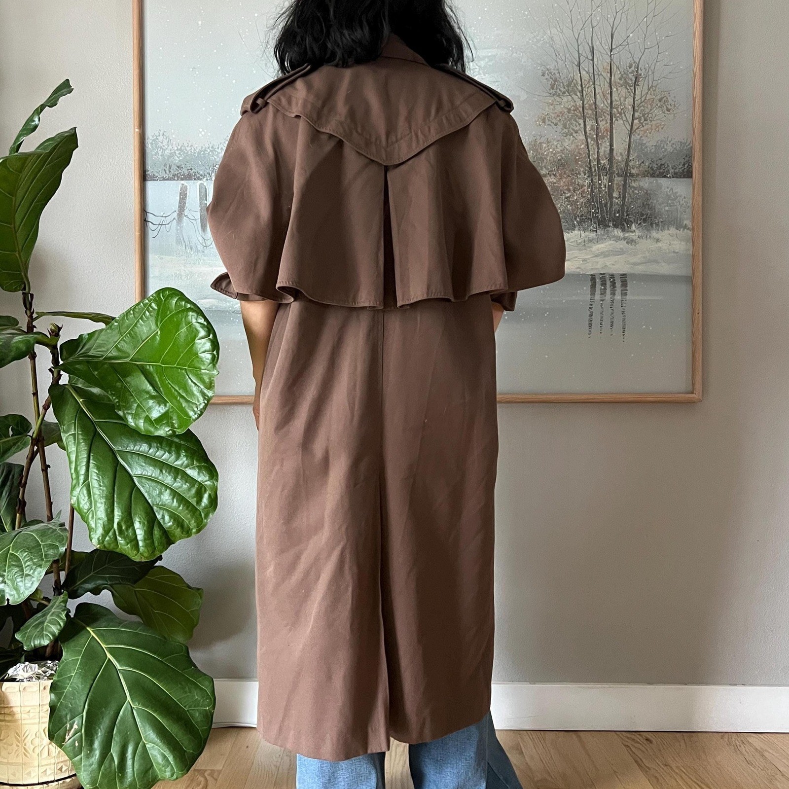 Vintage Brown Trench Coat Minimalist Long Coat Classic Oversized 90s Chic