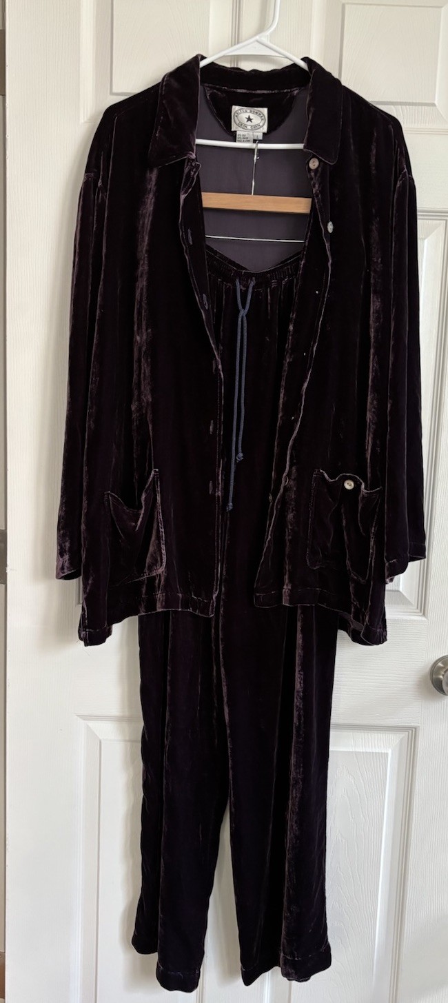 Arleen Bowman Chin Chin Women’s Large Purple Silk Velvet Lounge Set Vintage 90’s