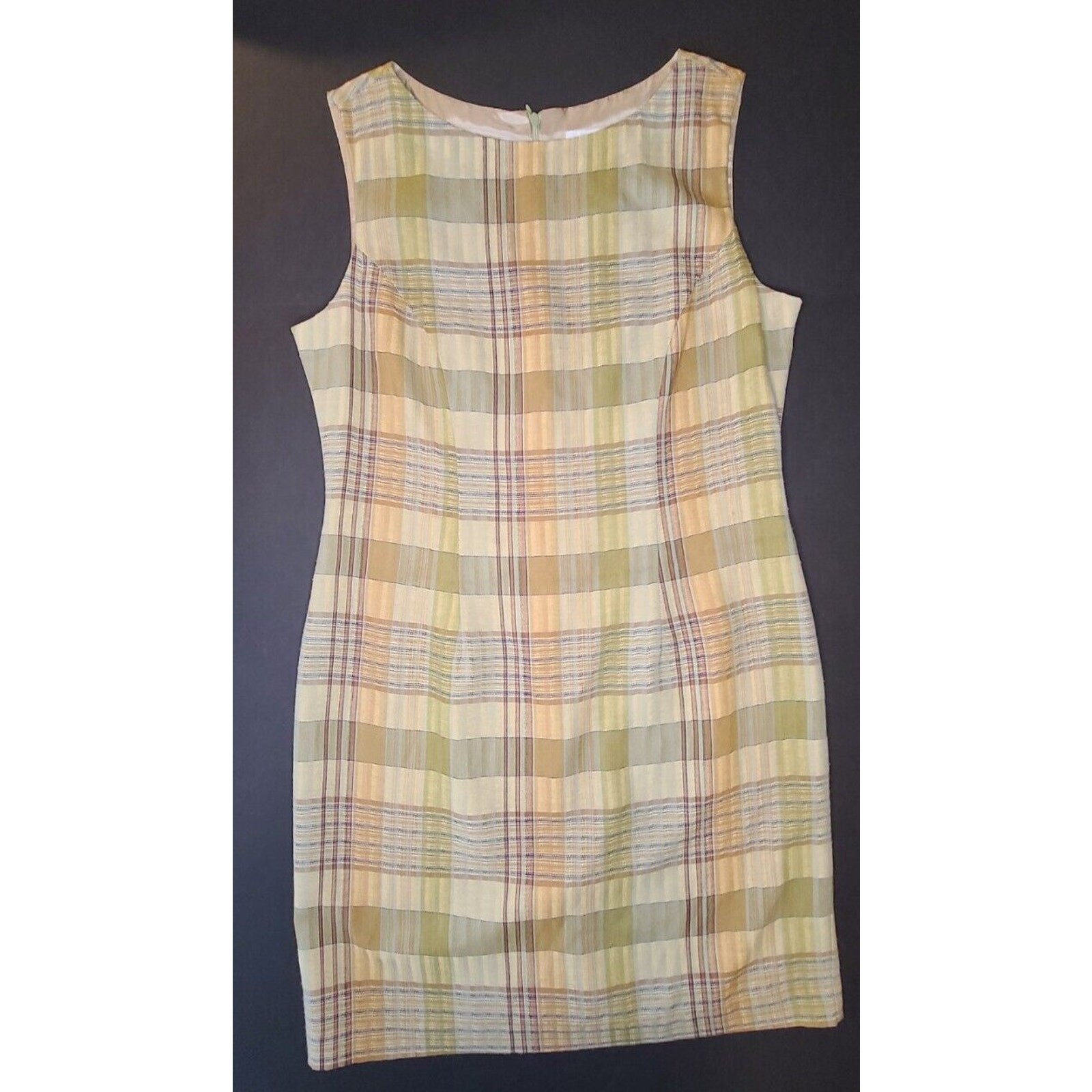 Vintage 80’s Lois Snyder Dani Max Linen Blend Gold Tones dress SZ 14 Sleeveless