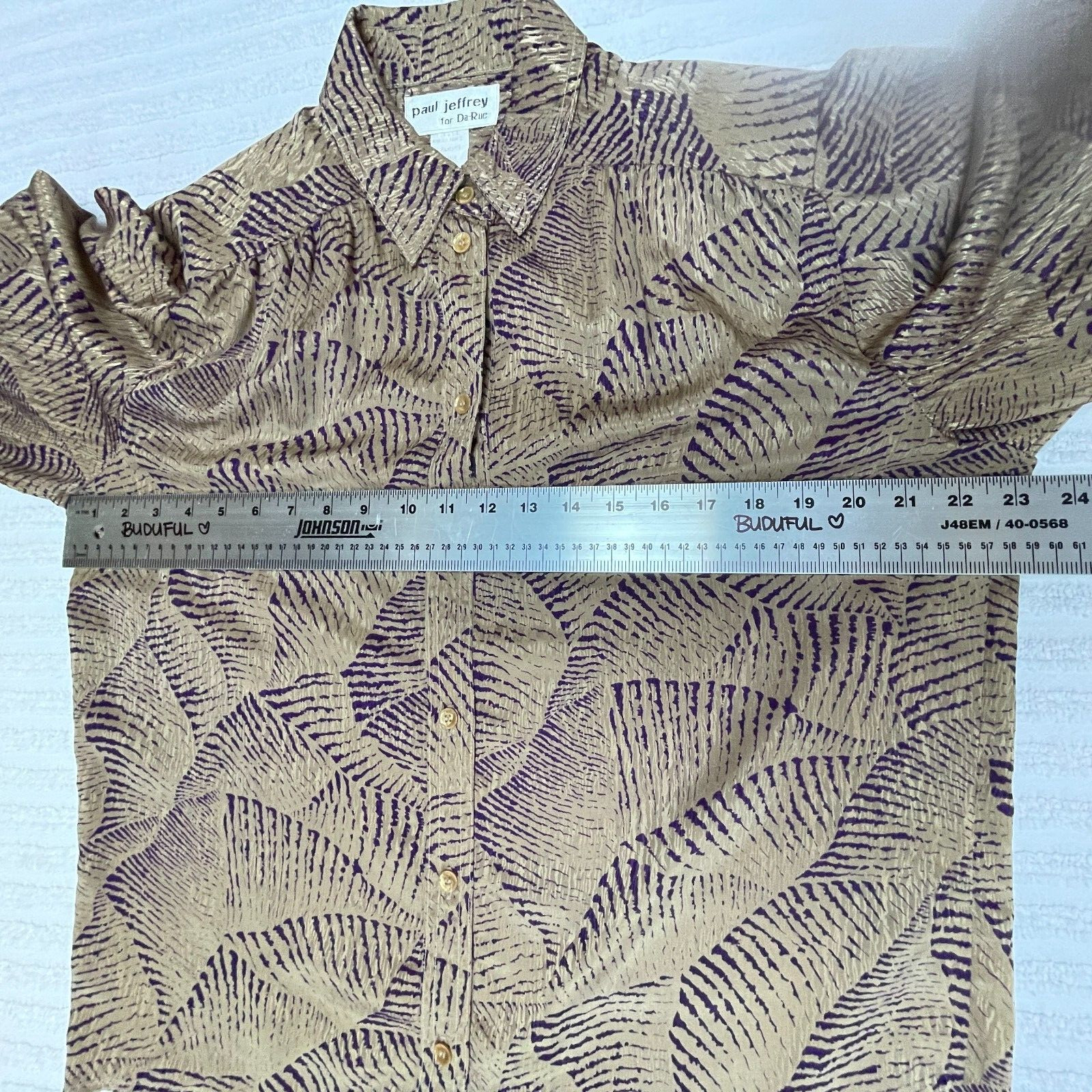 Paul Jeffrey for Da-Rue Animal Print Button Down Puff Sleeve Shirt Women Size 12