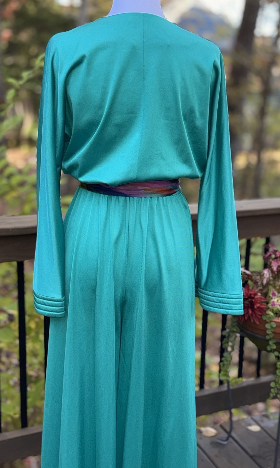 Vtg VANITY FAIR Palazzo Pants Jumpsuit 12 Green Hostess Wide Leg 60s 70s Nylon L