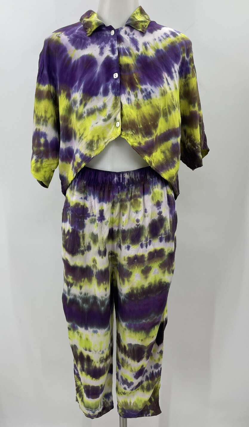 Vintage Garron Tie Dye Pants and Shirt Set 2 Piece Top and Bottom New Wave Rad