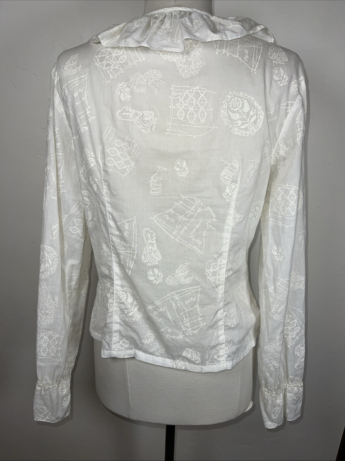 Vintage WilliWear Willi Smith Novelty Print Poet Ruffle Blouse Top 10