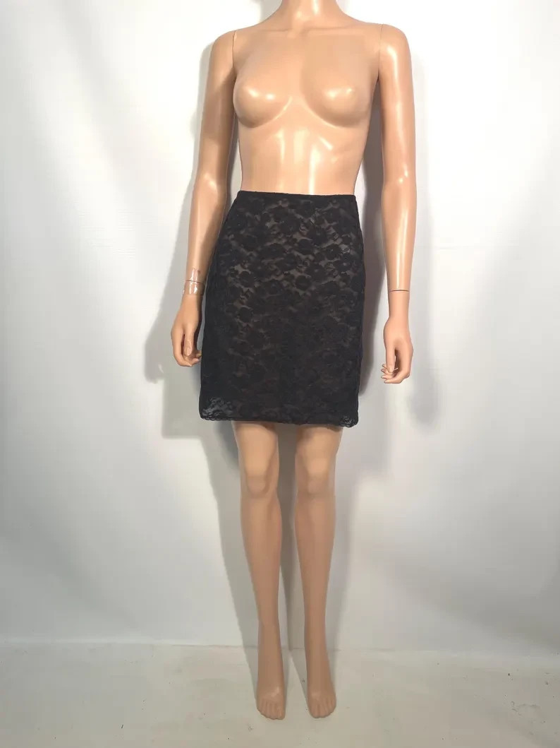 Vintage 60’s Black Lace Half Slip Made In Hollywood USA Size M