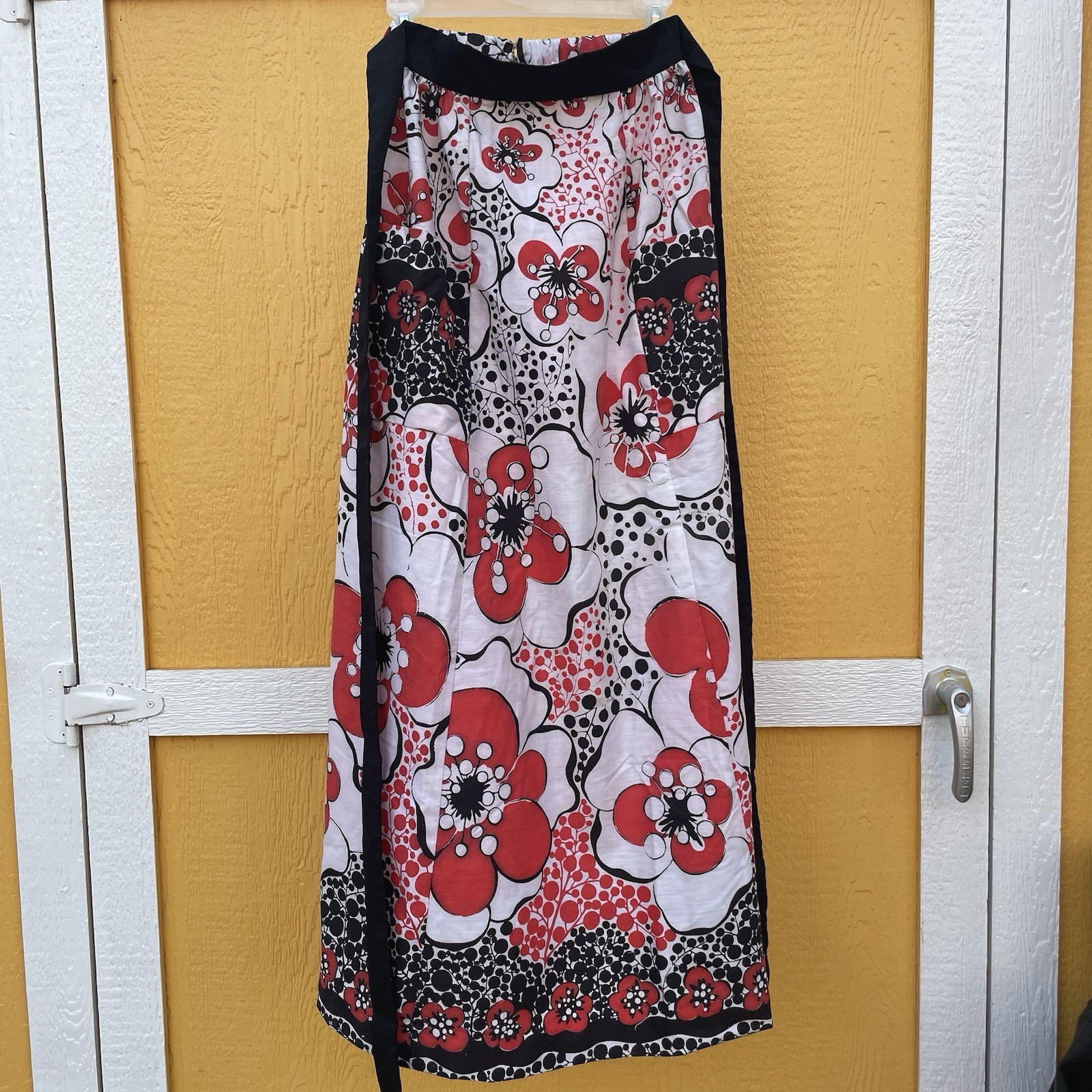 RUTH CLARAGE Tropicana Maxi Long Skirt Sz Small Red White Black Tropical Vintage