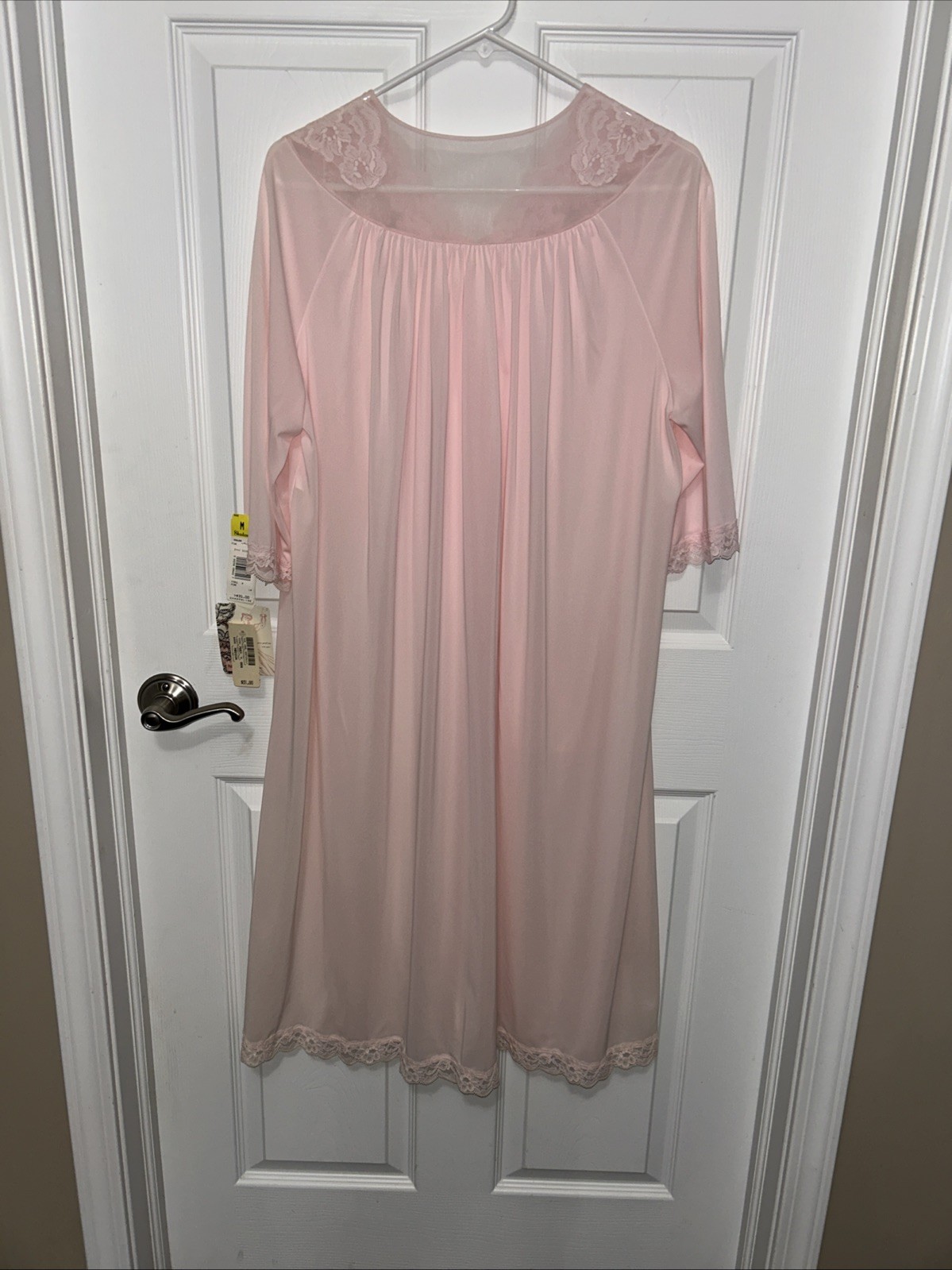 Vtg Shadowline Nylon Button Down Robe, Light Pink Embroidered Roses, Med, NWT