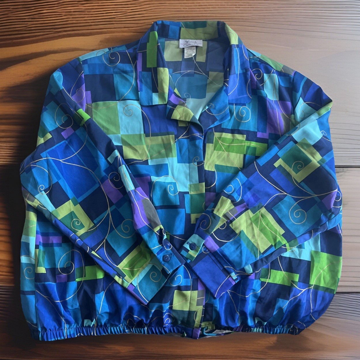 Vintage 80’s Blue Geometric Abstract Blue Button-up Size 24 Westside Clothing Co