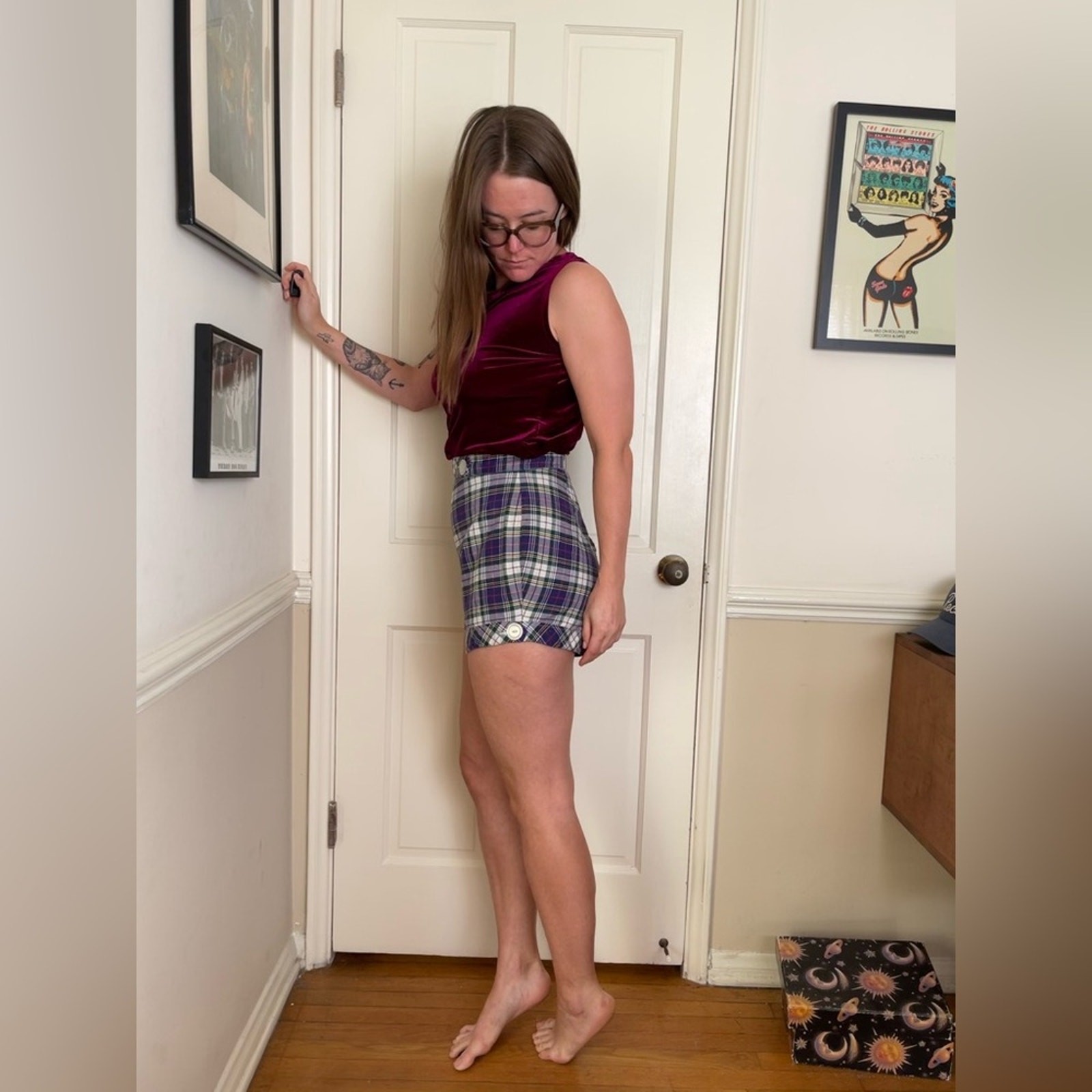 50s Vintage High Waisted Plaid Shorts
