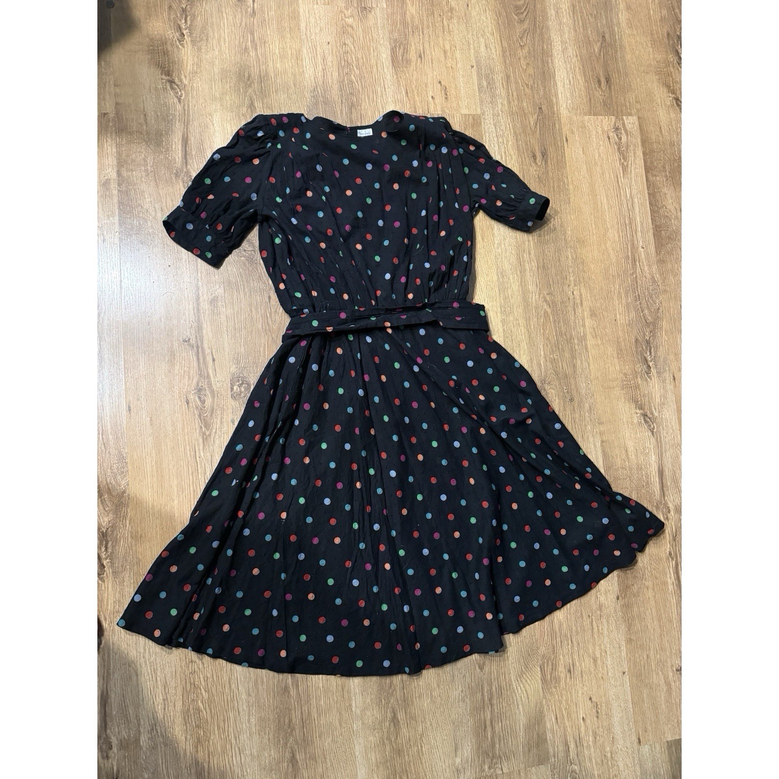 Vintage Black Dress Polka Dots Cotton Francesca Of Damon For Starington W Sz L