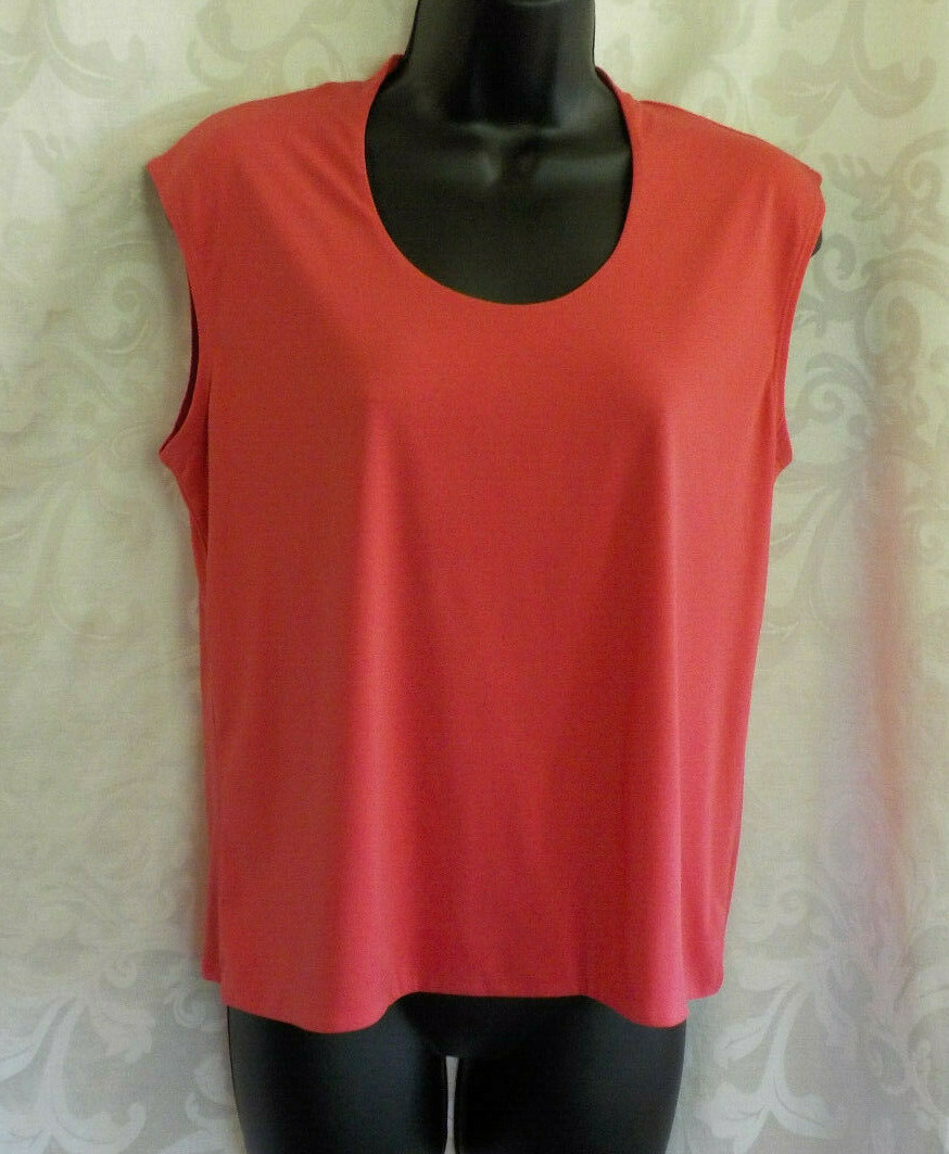 Vintage N Touch Blouse Size PS Coral Scoop Neck Sleeveless Polyester Blend EUC