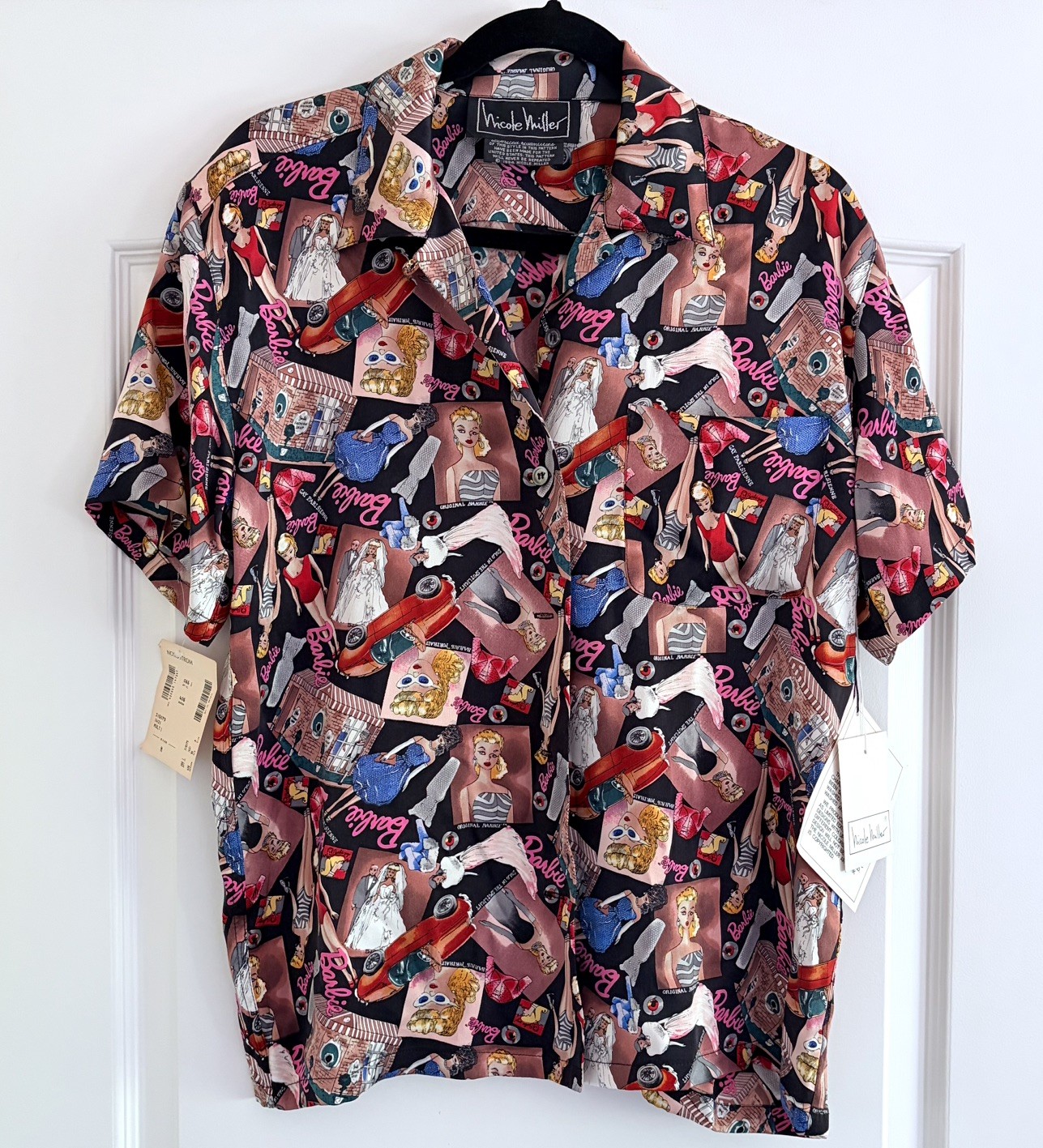 NWT Nicole Miller Vintage 1994 Barbie Limited Edition Adult M Silk Camp Shirt