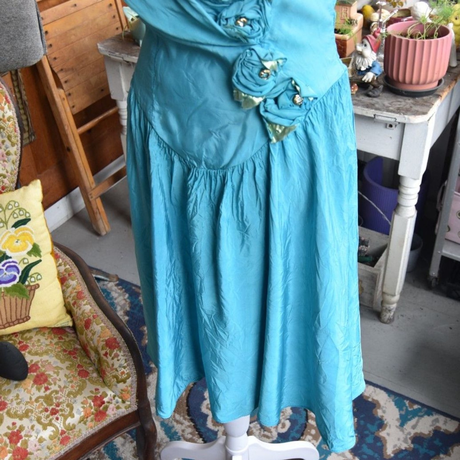Vintage Dance-Allure Alfred Angelo Turquoise Party Dress ILGWU Made USA Small