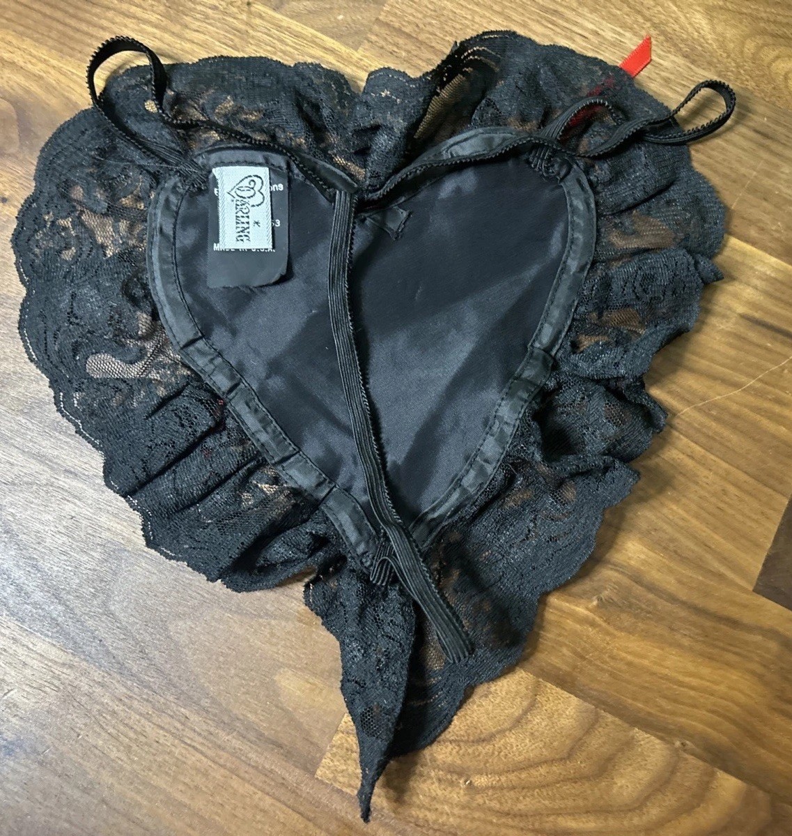 Vtg Nylon STRING Thong Panties HEART Shaped RARE Darling Body USA Bow Lace Pinup