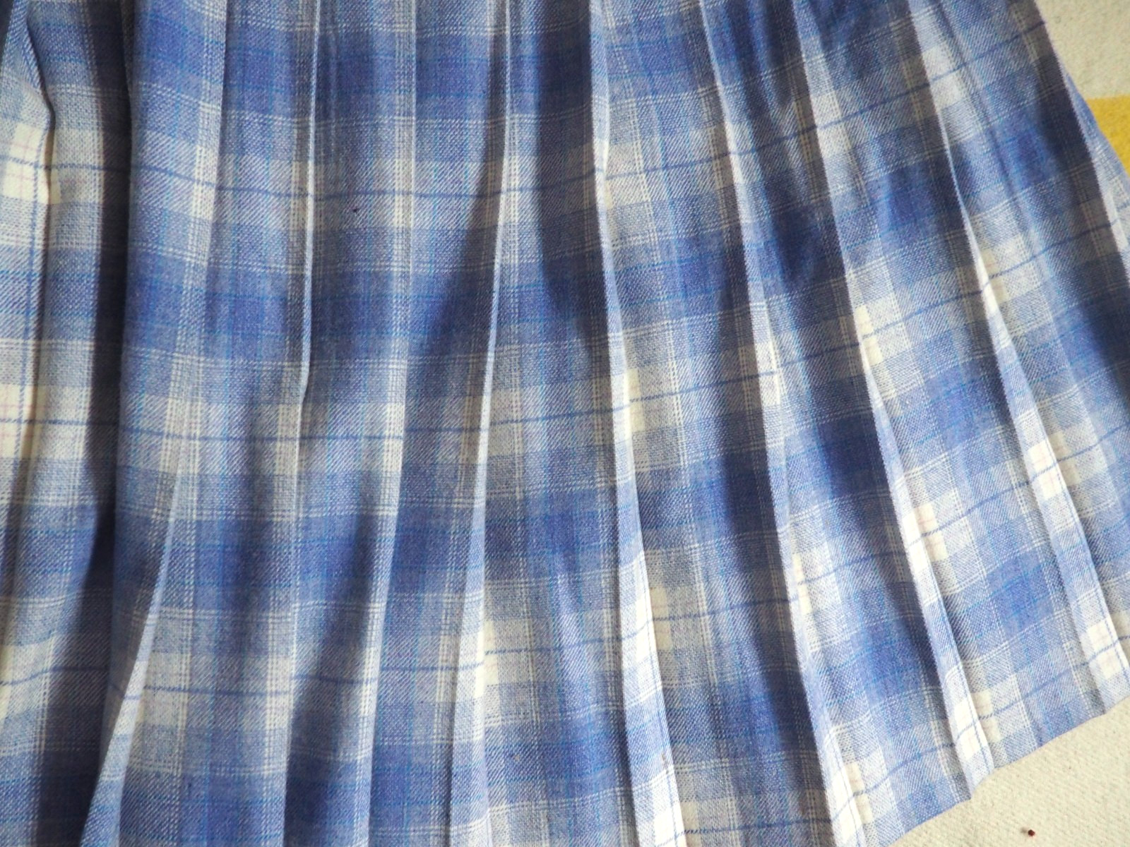 VTG 70s Pendleton Virgin Wool Blue White Plaid Tartan Boho 27W Hippy Skirt Women