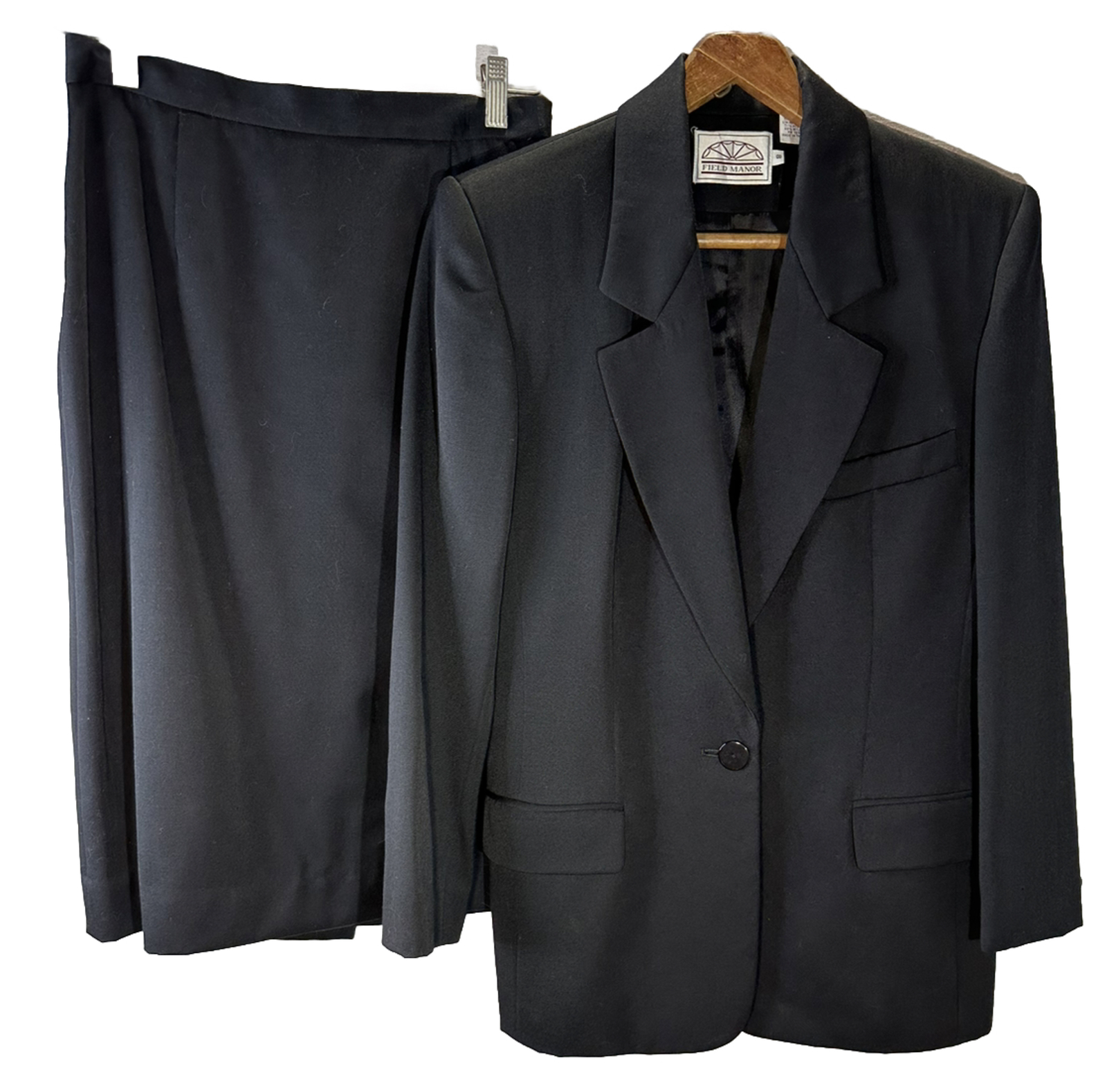 Vintage 100% Wool Blazer & Pencil Skirt Set Black Fully Lined Woman’s SZ-8