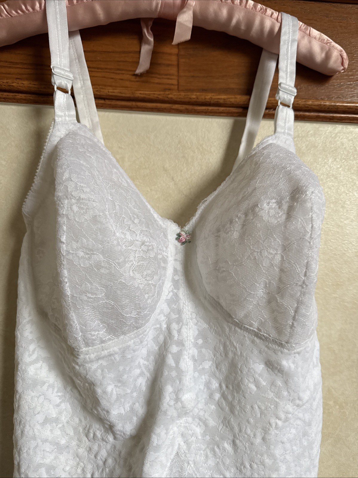 Vintage 38 D Rago All in One Girdle Bodysuit Garters body briefer White Lace