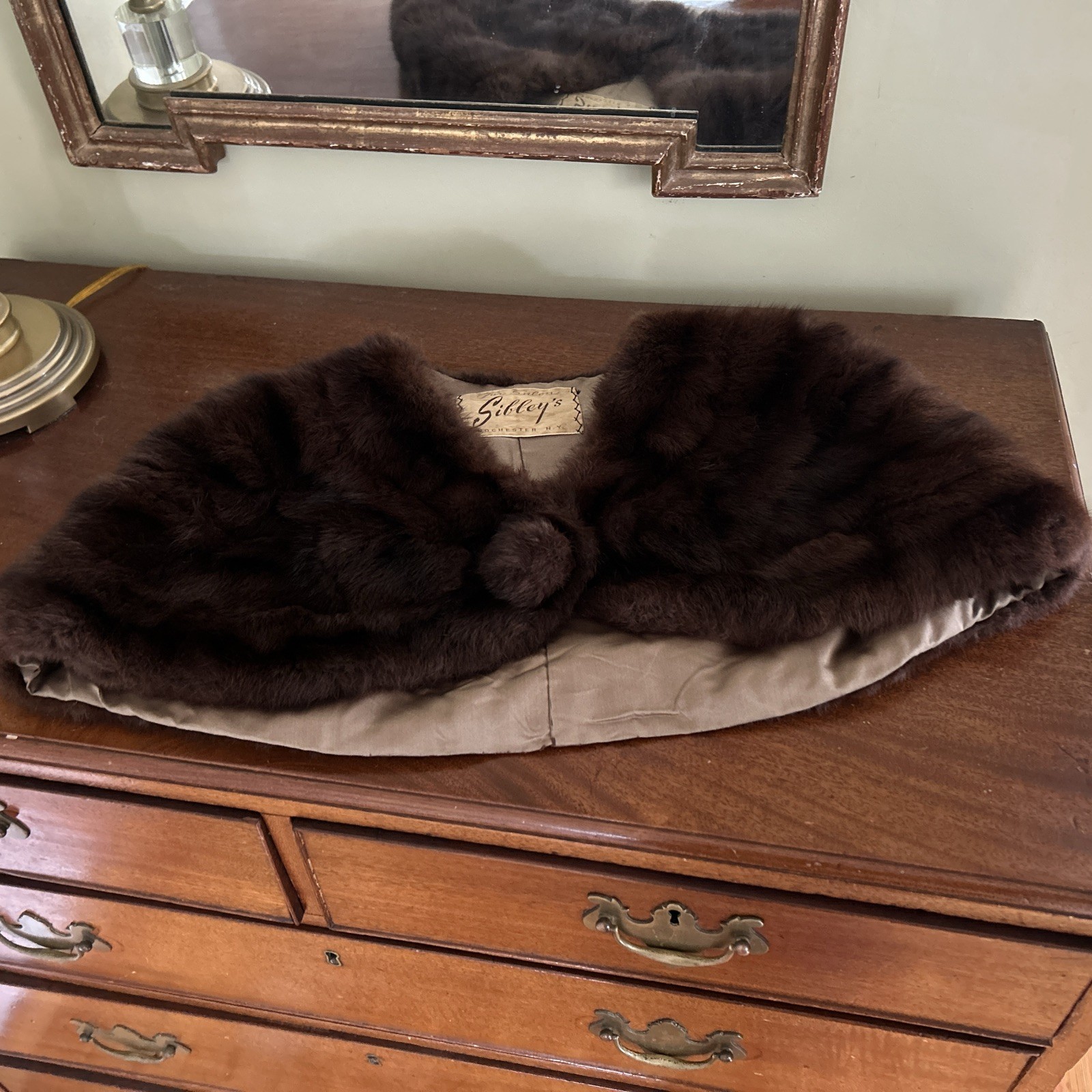 Vintage chocolate brown Mink Stole Silk Lined 1950s