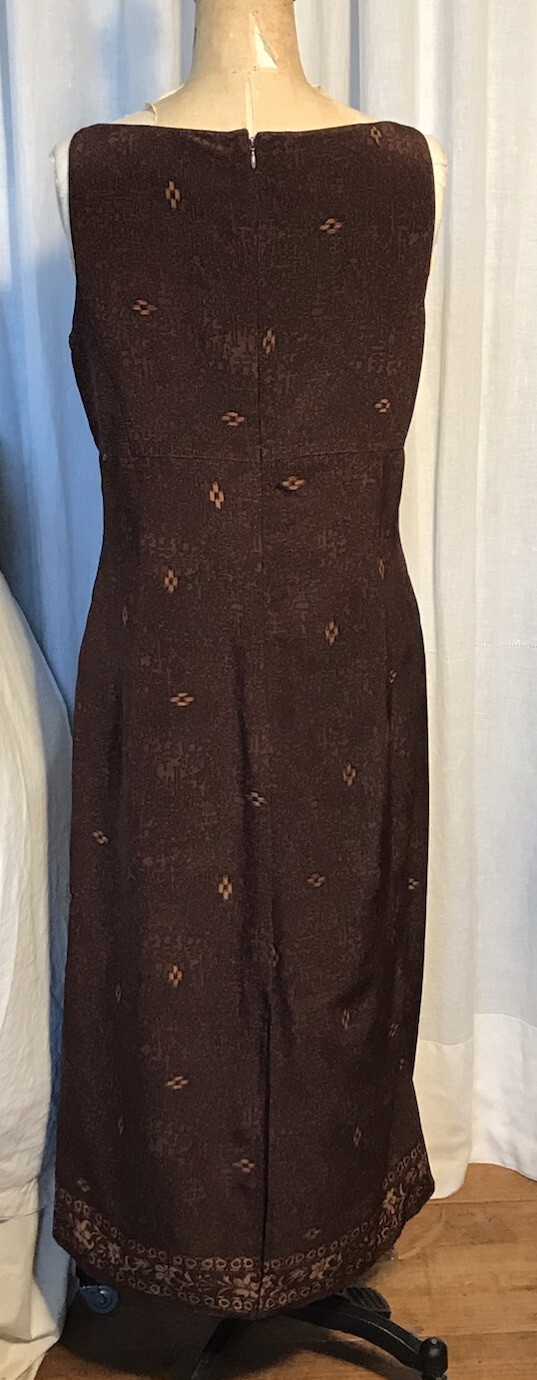 Vintage Kay Unger Brown Print SilkSleeveless Long Dress Sz 10 pre-owned