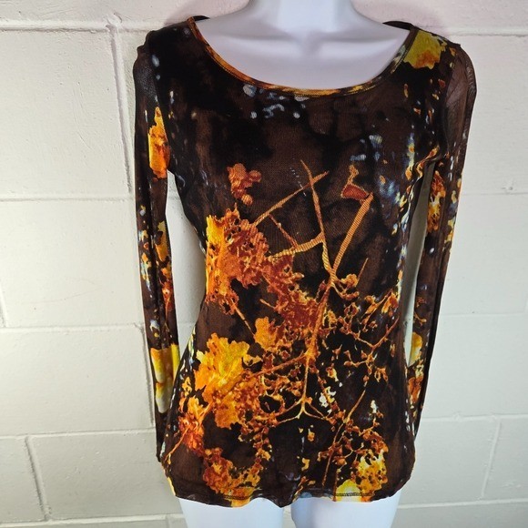 Vtg Y2k Vivienne Tam Micromesh Grunge Club Black Floral Shirt women’s xs
