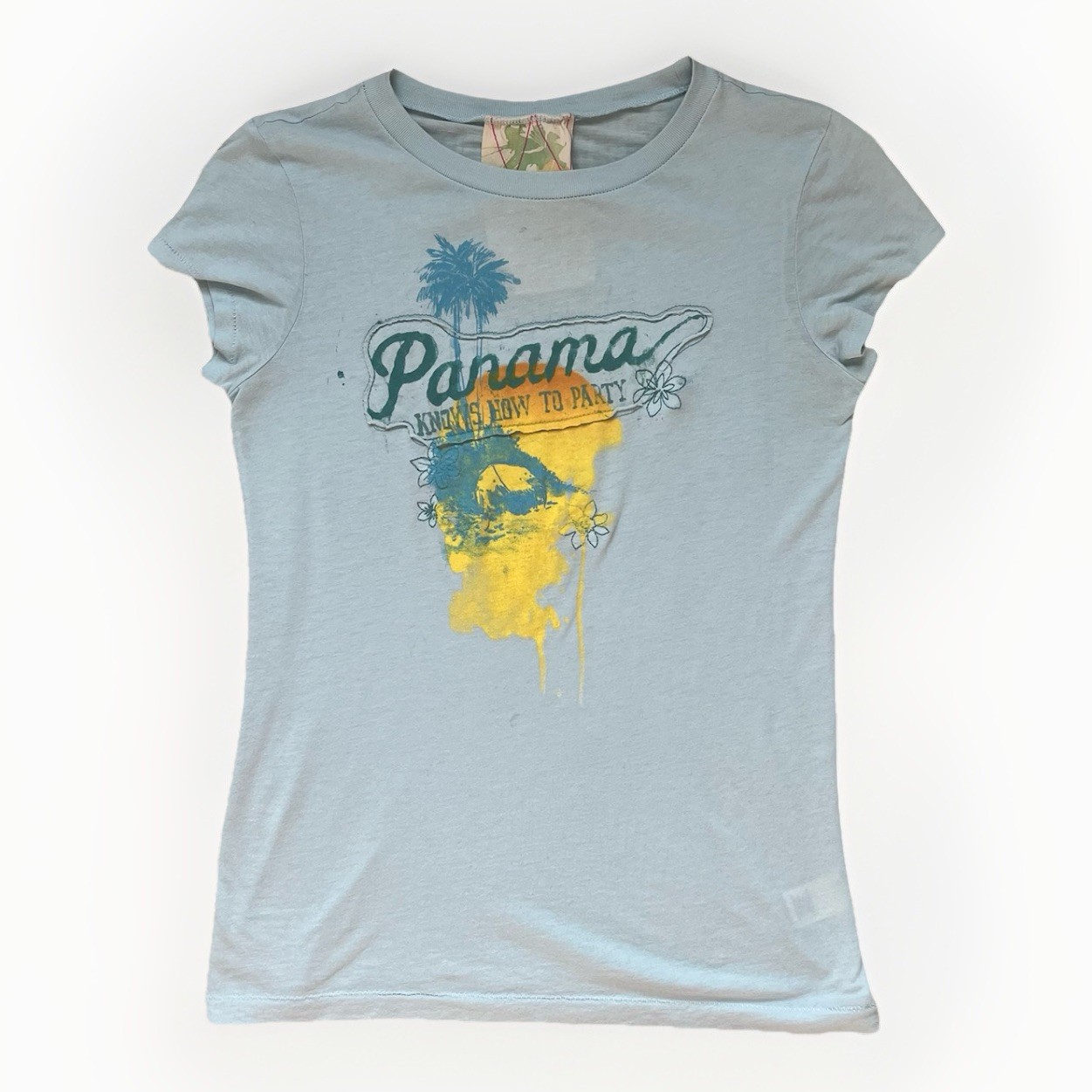 Panama Knows How to Party T-shirt Funny Humor Women Size S/M Blue Color