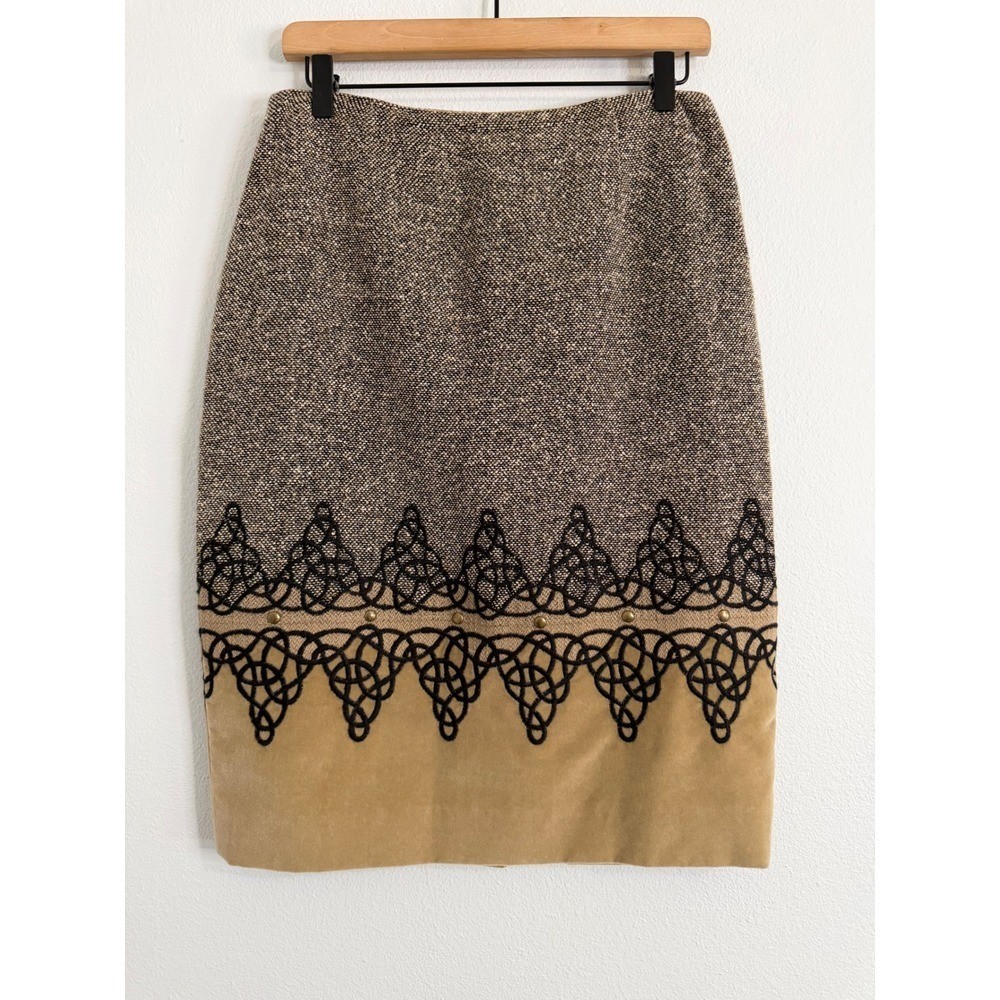 Vintage Carlisle – Silk/Wool/Alpaca Blend Pencil Skirt Microsuede Trim