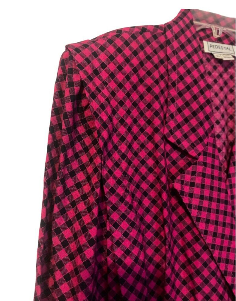 PEDESTAL Vintage Pink & Black Checkered Pleated Collared Midi Dress Size 10