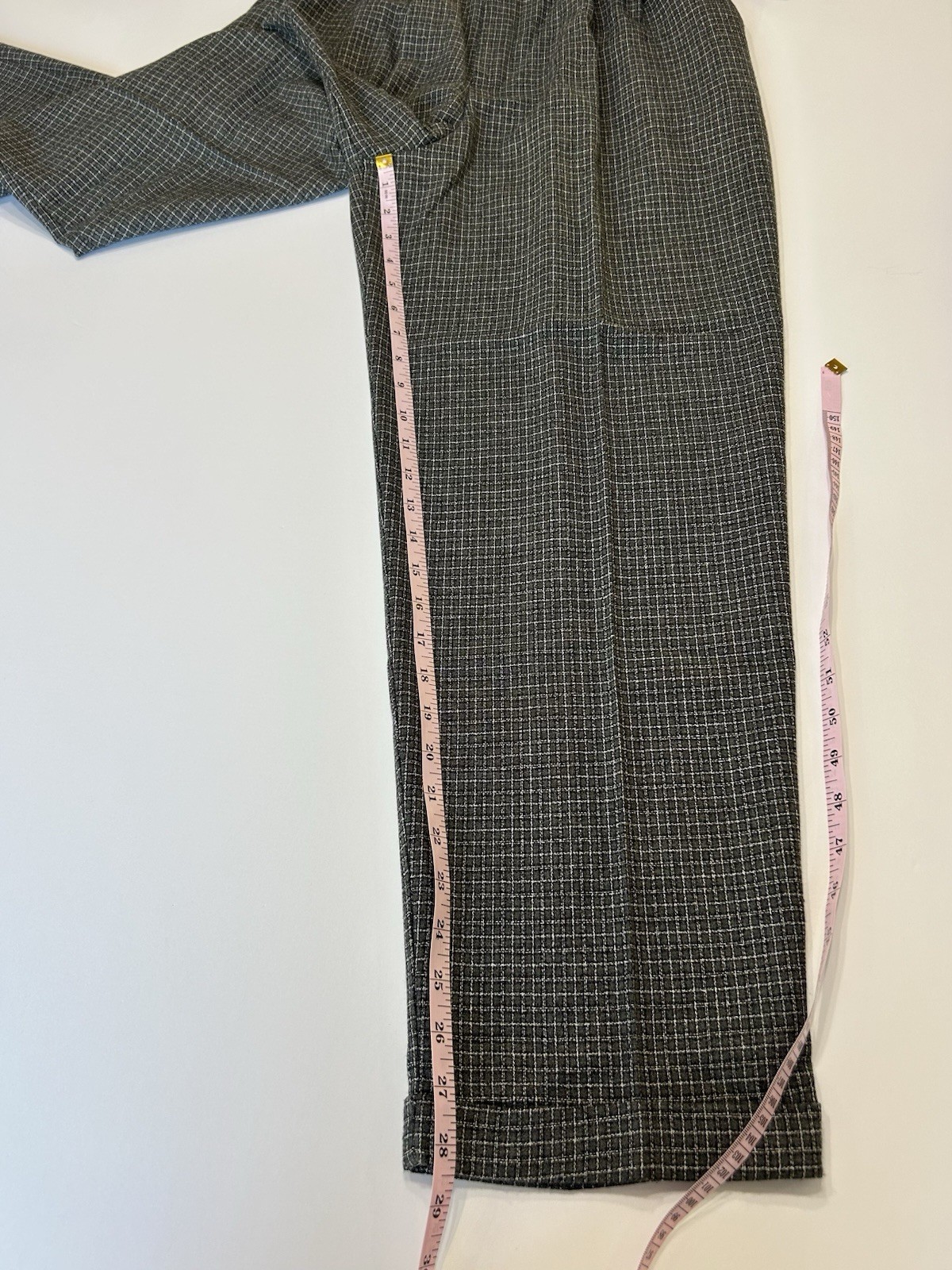 NOS VTG Grey Plaid Check High Waist Baggy Pleats Annie Hall Keaton Pants 28×28.5