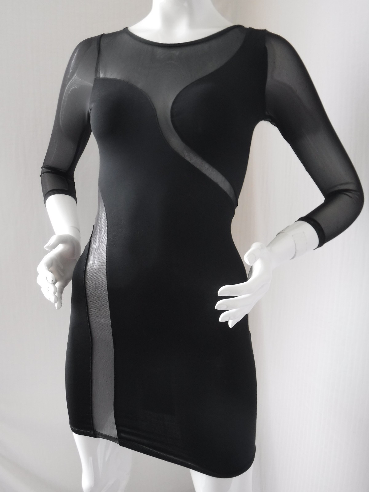 VTG FREDERICKS of HOLLYWOOD Super Sexy!! BodyCon Mini Dress w/Sheer Mesh XS New