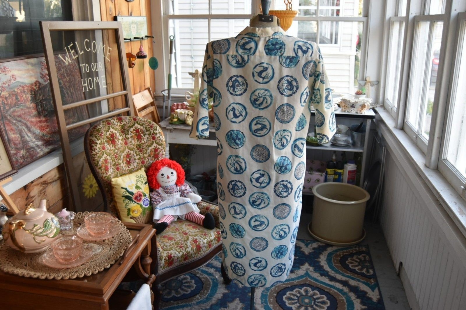 Vintage 1960s Lady Bayard House Dress Midi Blue White Stag Size Large