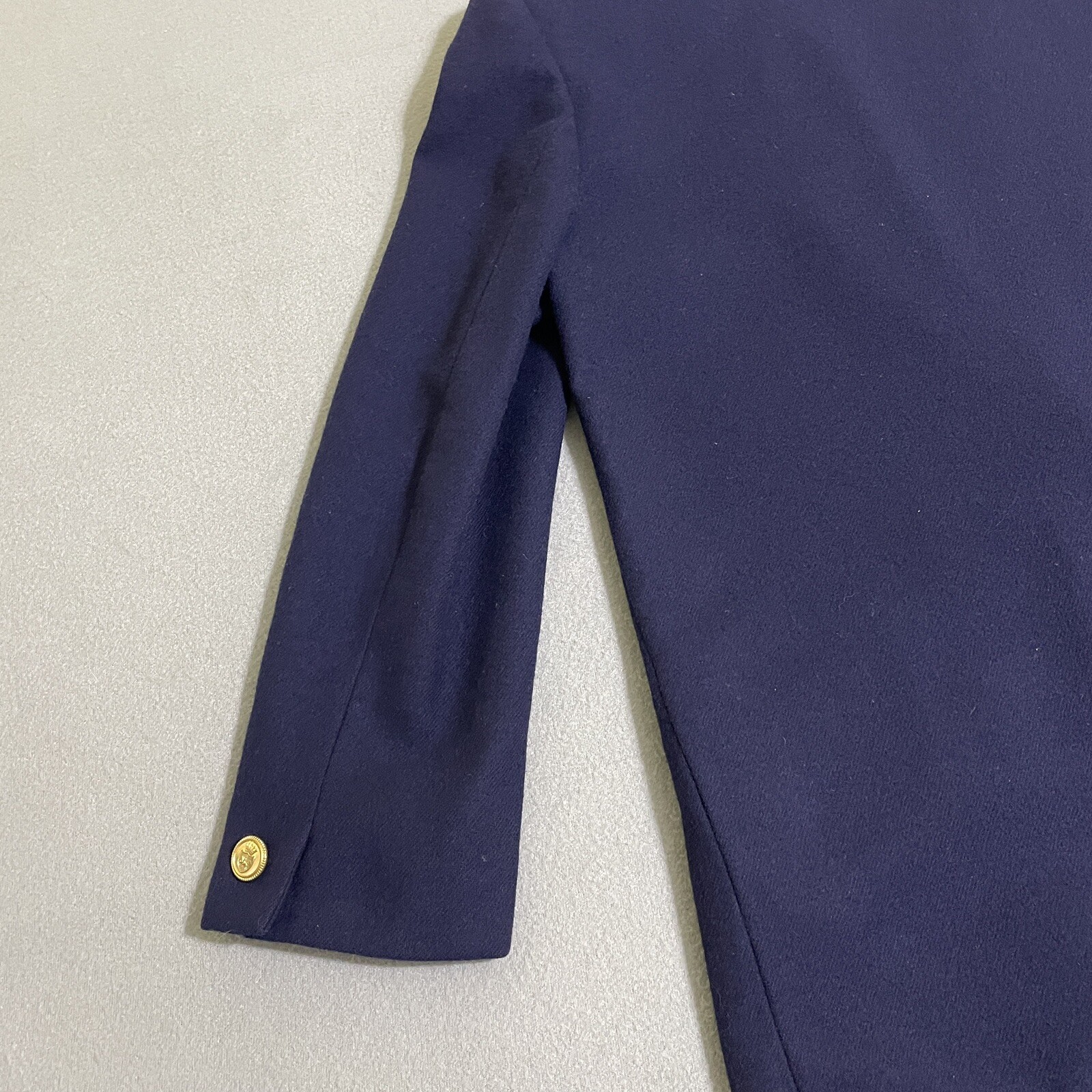 Vtg Womens WOOL BLAZER JACKET Gold Accent Buttons Preppy 90s Academic Navy Sz 8