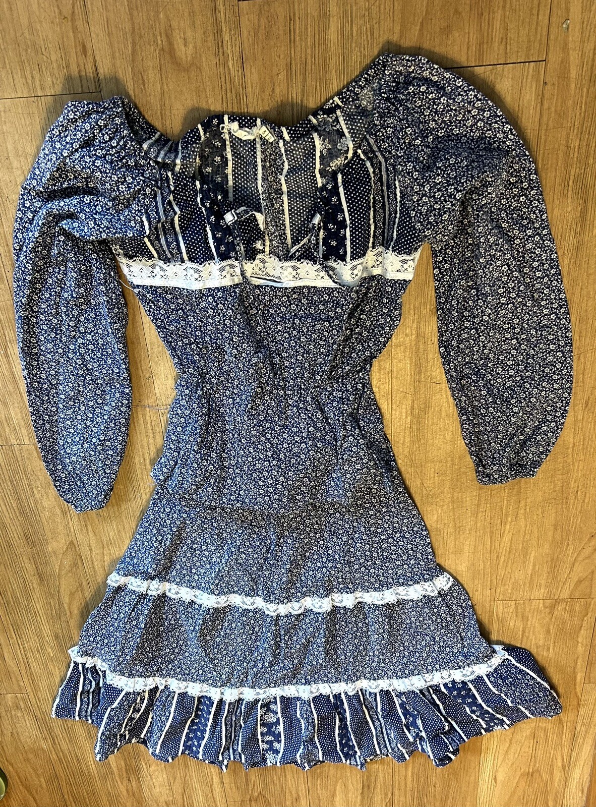 Vintage Prairie Dress 2 Pc Skirt Blouse Tier Cottage Pastoral S 30 Leo New York