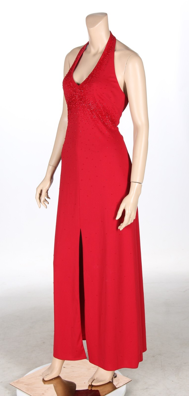 De Laru Vintage 90s 00s Red Beaded Halter Prom Party Dress sz 7/8