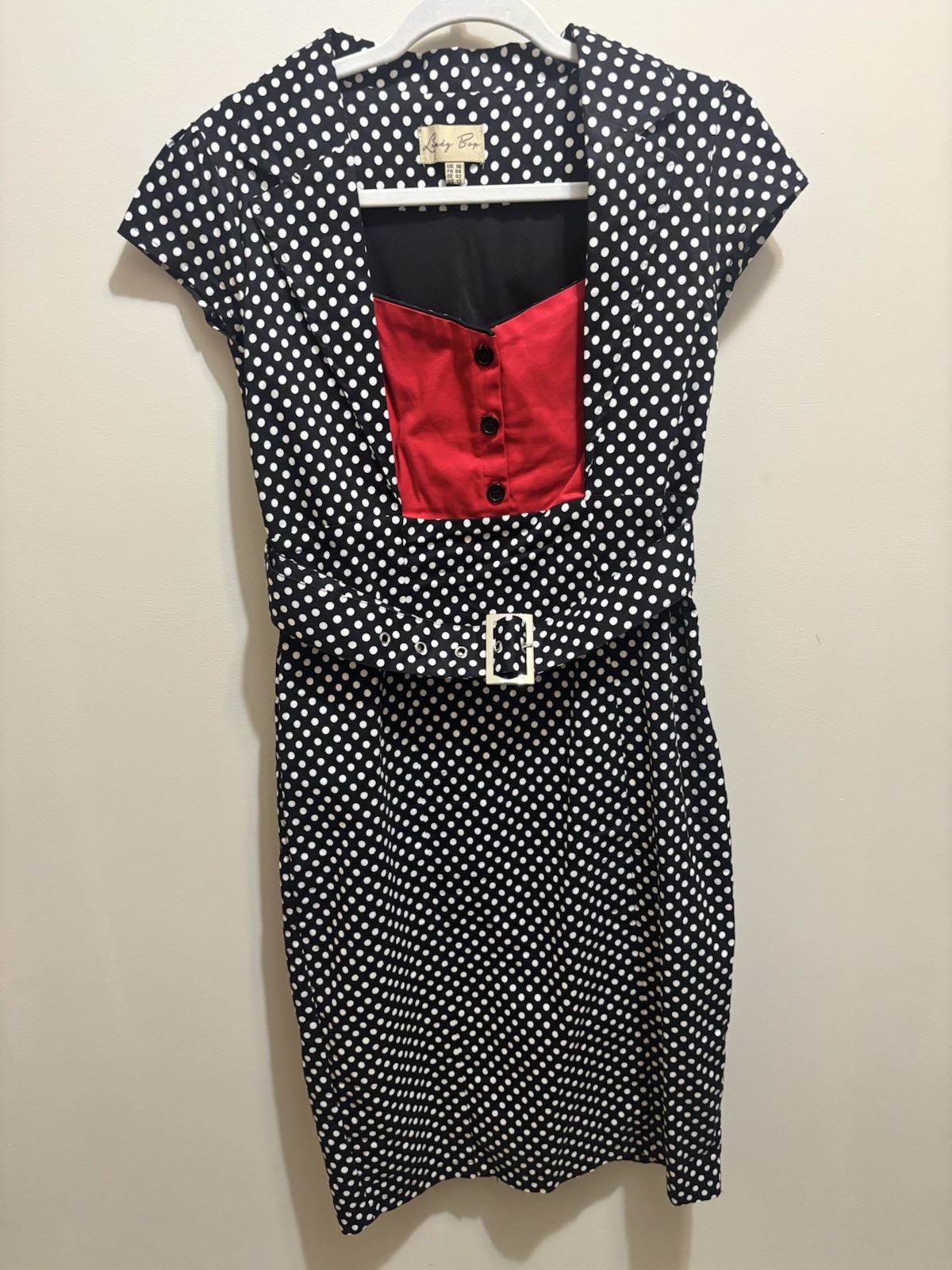 Lindy Bop Polka Dot Rockabilly Dress US 12 Retro Pin Up Swing Belted