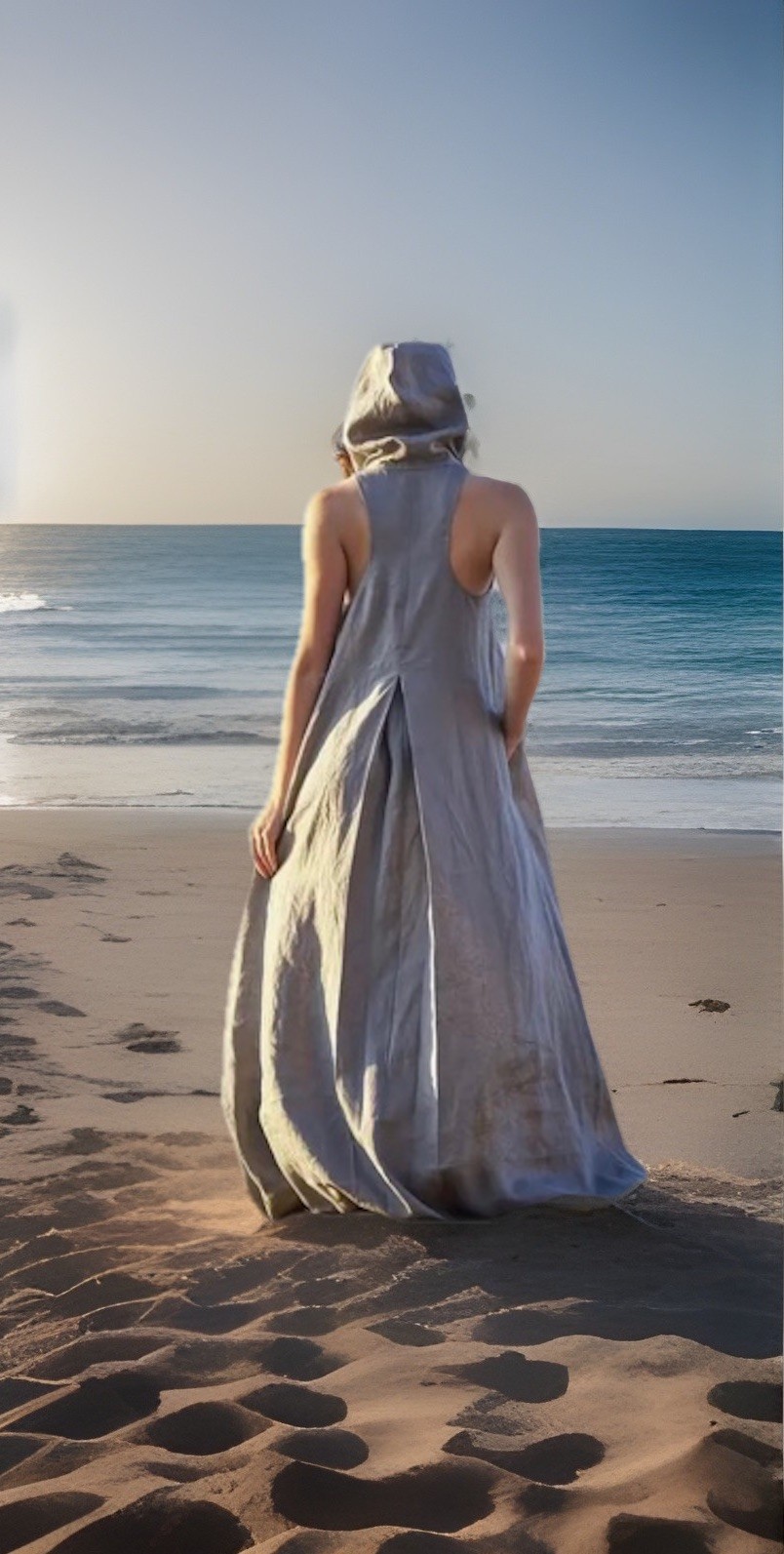 🩶 Woman’s Chic Fanciful Elegance✨Lightweight Hooded A-Line Maxi Dress w/Pockets