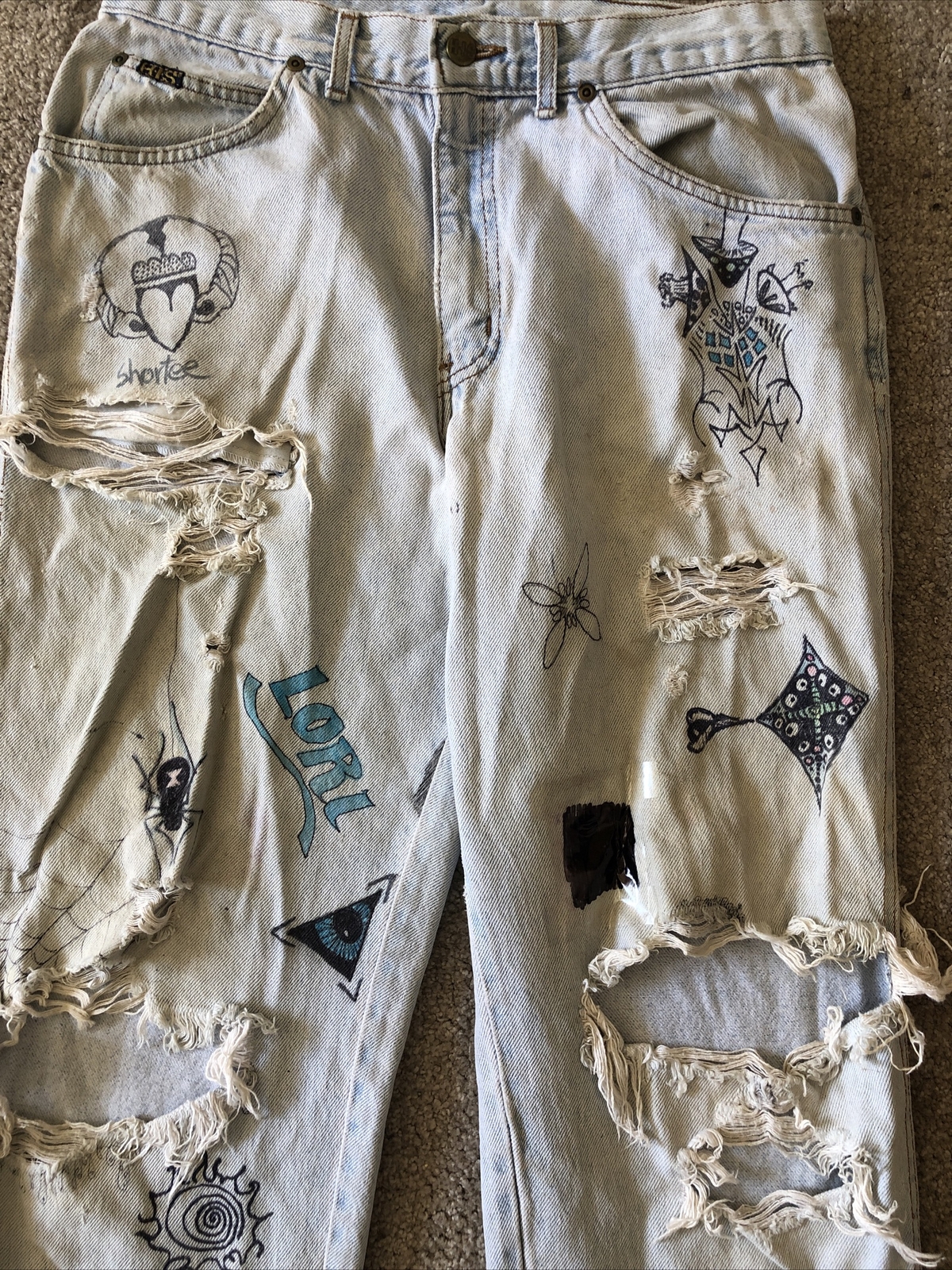 VTG Women’s H.I.S. Jeans DIY Patches Hippie BoHo Retro Destroyed 32/32 USA Made