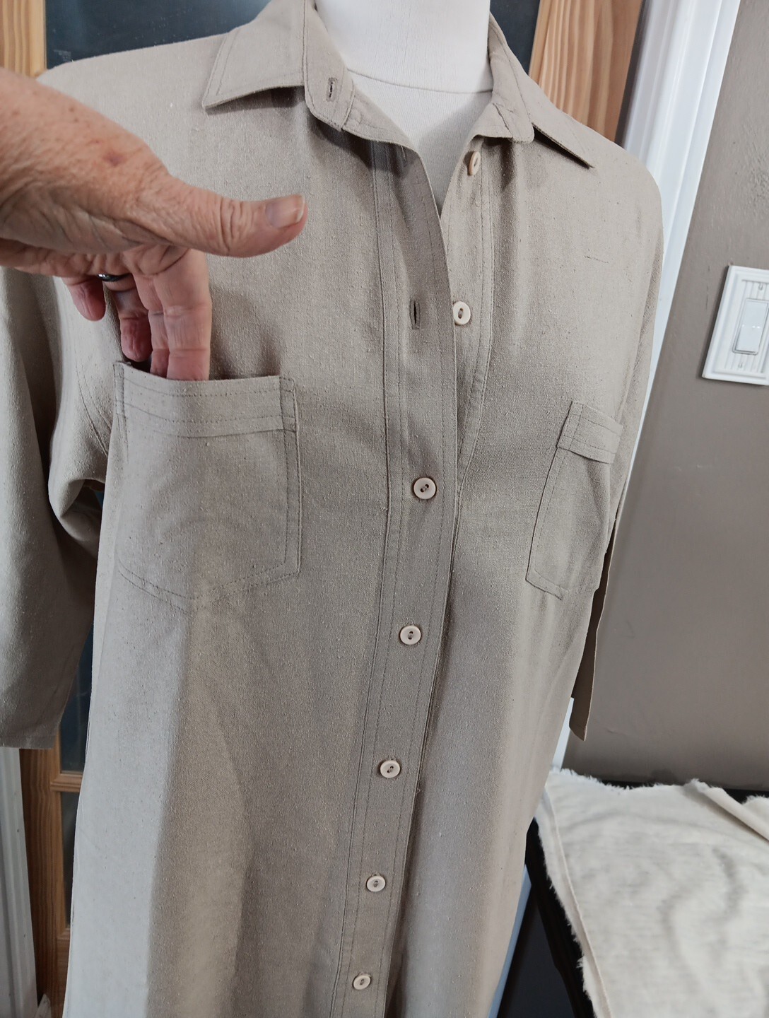 Vintage Naturelle Raw Silk Button Up Dress GEORGE GEORGIOU Tan SZ M Amazing