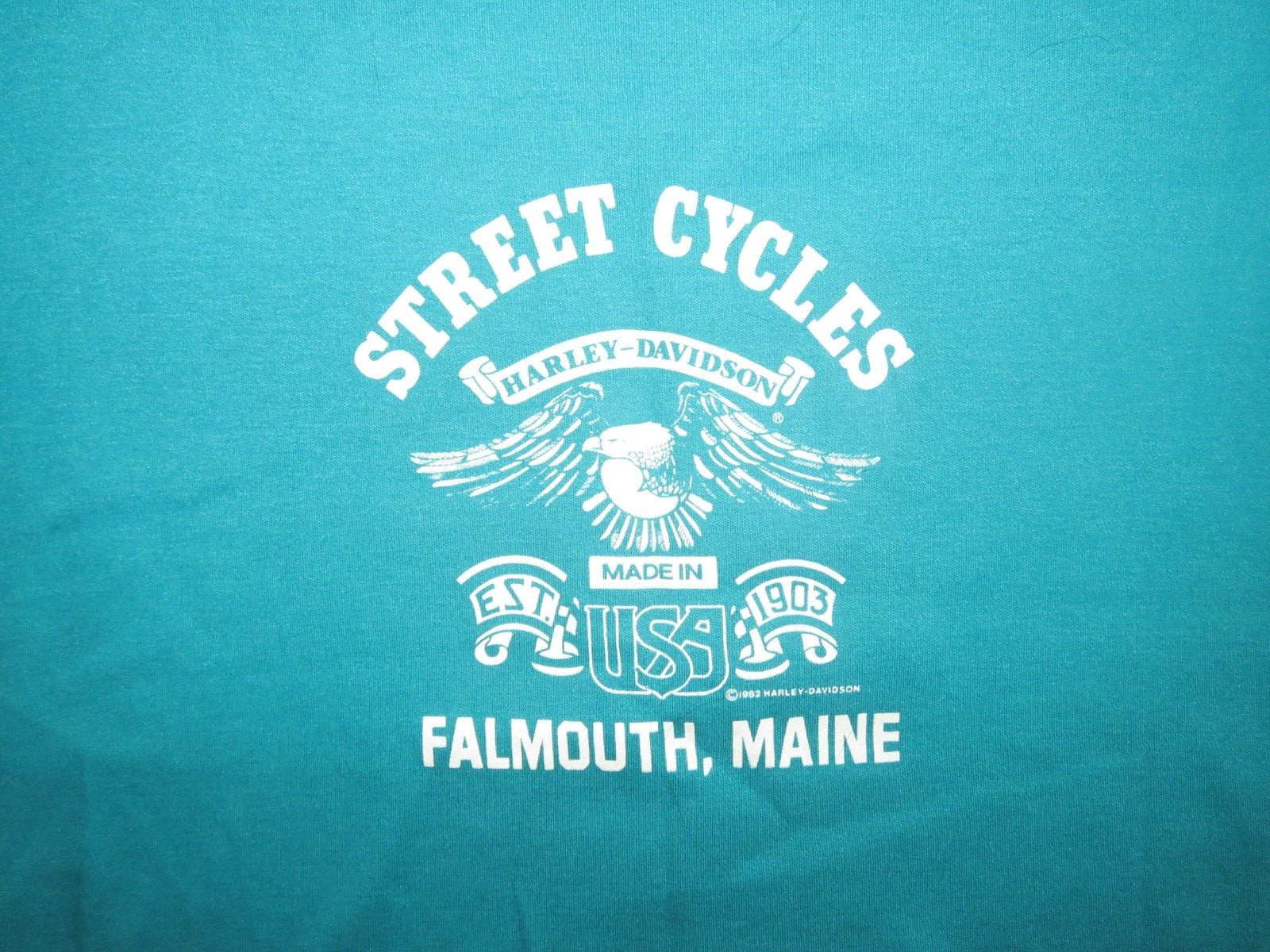 VTG 1982 Holoubek Harley Davidson USA Teal Boatneck Bald Eagle Logo Sz Large