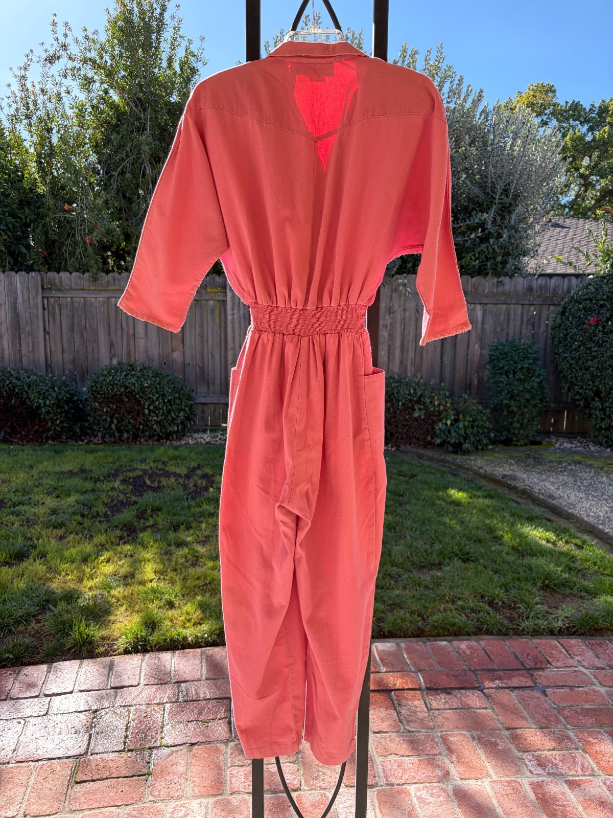 Vintage 1990s JOAN WALTERS Petite Salmon Pink Pleather Inlay Jumpsuit XS/S /166