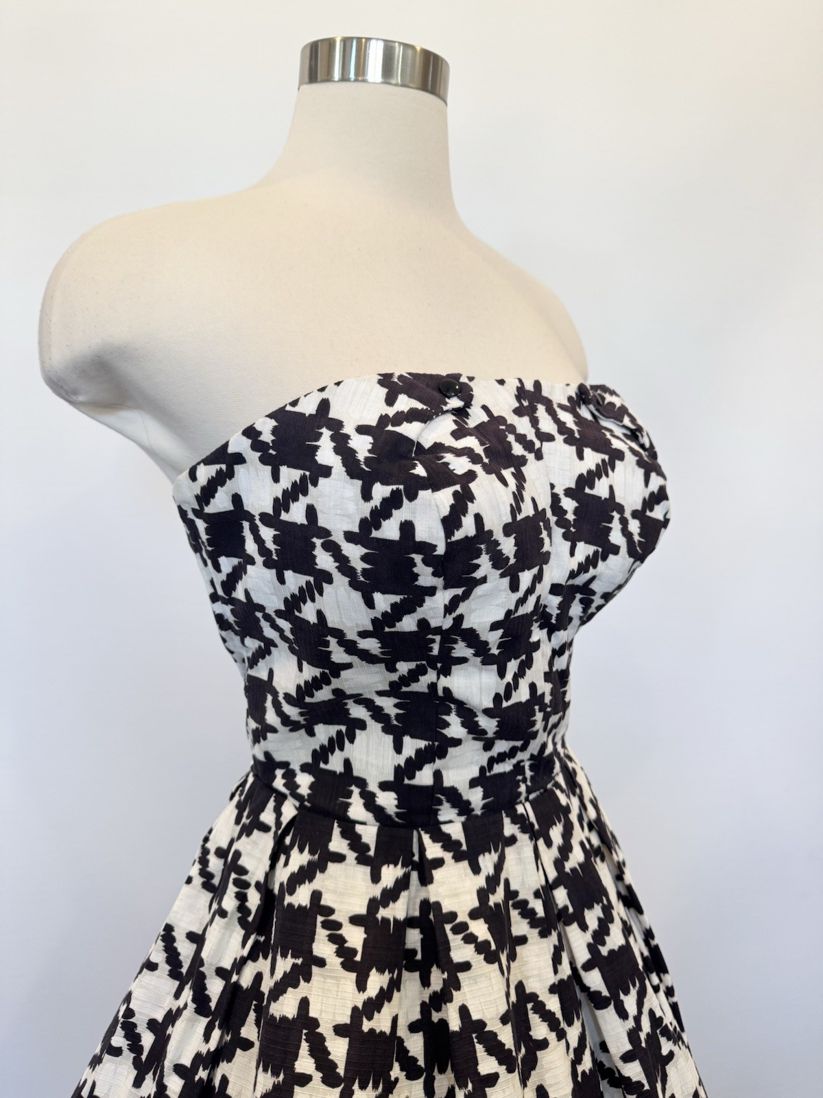 Vintage 50s Houndstooth Check Strapless New Look Fit & Flare Party Dress Town M
