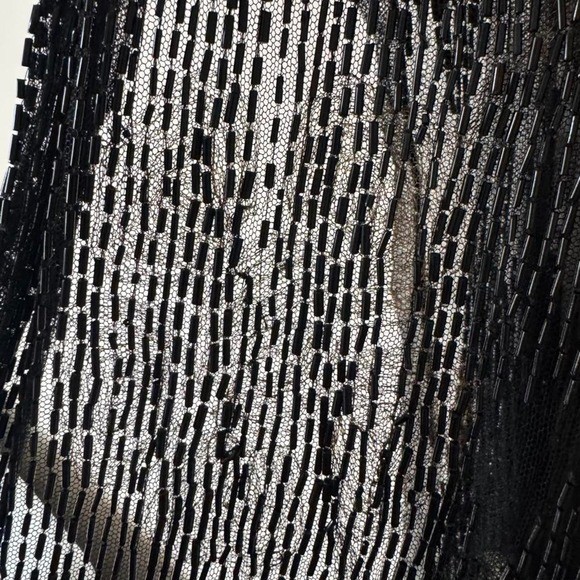 Art Deco Beaded Lame Floral Shift Dress Overlay 1920s sheer net jet bead antique