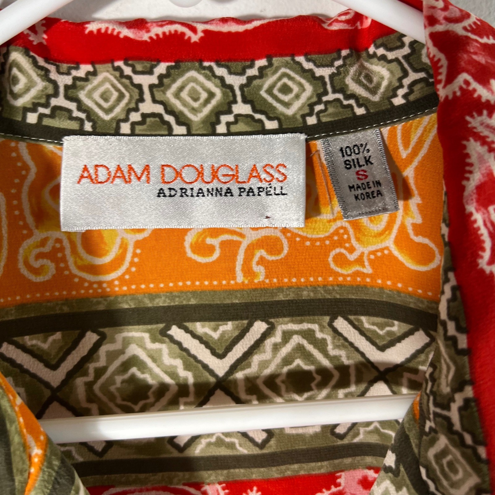 Adam Douglas Vintage 90s 2 Piece Silk Skirt Set Red Orange Floral Geometric XL