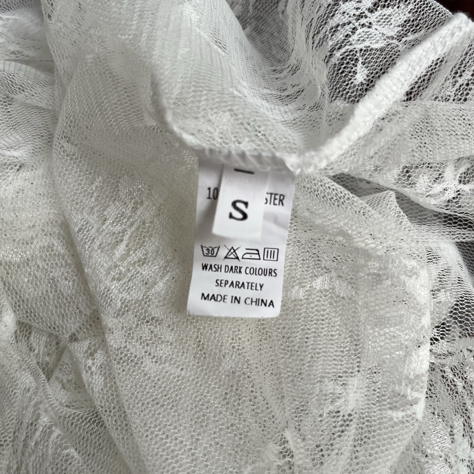 SHEER STRETCH LACE T-SHIRT BLOUSE WHITE FLORAL LONG SLEEVE HIGH NECK SZ S